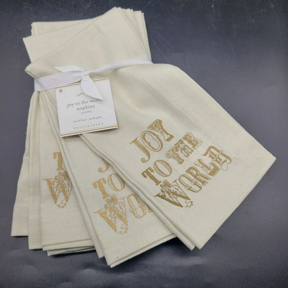 Pottery Barn Set (4) Napkins Holiday JOY TO THE WORLD Linen/Cotton 20x20 NEW